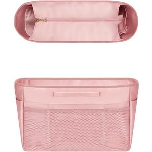 GIVLEFLY Tote Organizer Insert with Multiple Pockets Zipper Purse Dividers with Handle Lightweight Purse Liner with Cup Holder Fit for Longchamp Small Size and Neverful and More (Small,Pink)