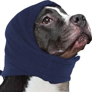 Nanaki Soft Dog Calming Hoodie Anxiety Relief Dog Ear Muffs Noise Protection Doggy Head Wrap Hematoma Fireworks Doggy Ear Cover for Bath Blow Drying Pet Head Cover Noise Cancelling Sleep Help Headband (M(Head Girth:14.6"-19.7"), Navy)