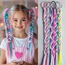 6-Pack Colorful Braided Hair Extensions Elastic Tie-On Synthetic Braids Fun and Easy Hairpieces Cute Ponytail Accessories for Daily Wear, Parties & Gifts