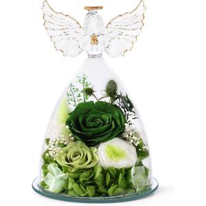 FIACO Gifts for Women Mom Preserved Rose Forever Flower in Glass Angel Figurine Fresh Flowers for Delivery Prime Birthday Gifts for Grandma Wife Sister Christmas Anniversary Eternal Roses