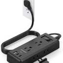 Cruise Essentials, Flat Plug Power Strip, HANYCONY 5ft Ultra Flat Extension Cord - 6 Outlets 3 USB Ports (2 USB C) Desktop Charging Station, No Surge Protection for Travel, Dorm Room Essentials, Black