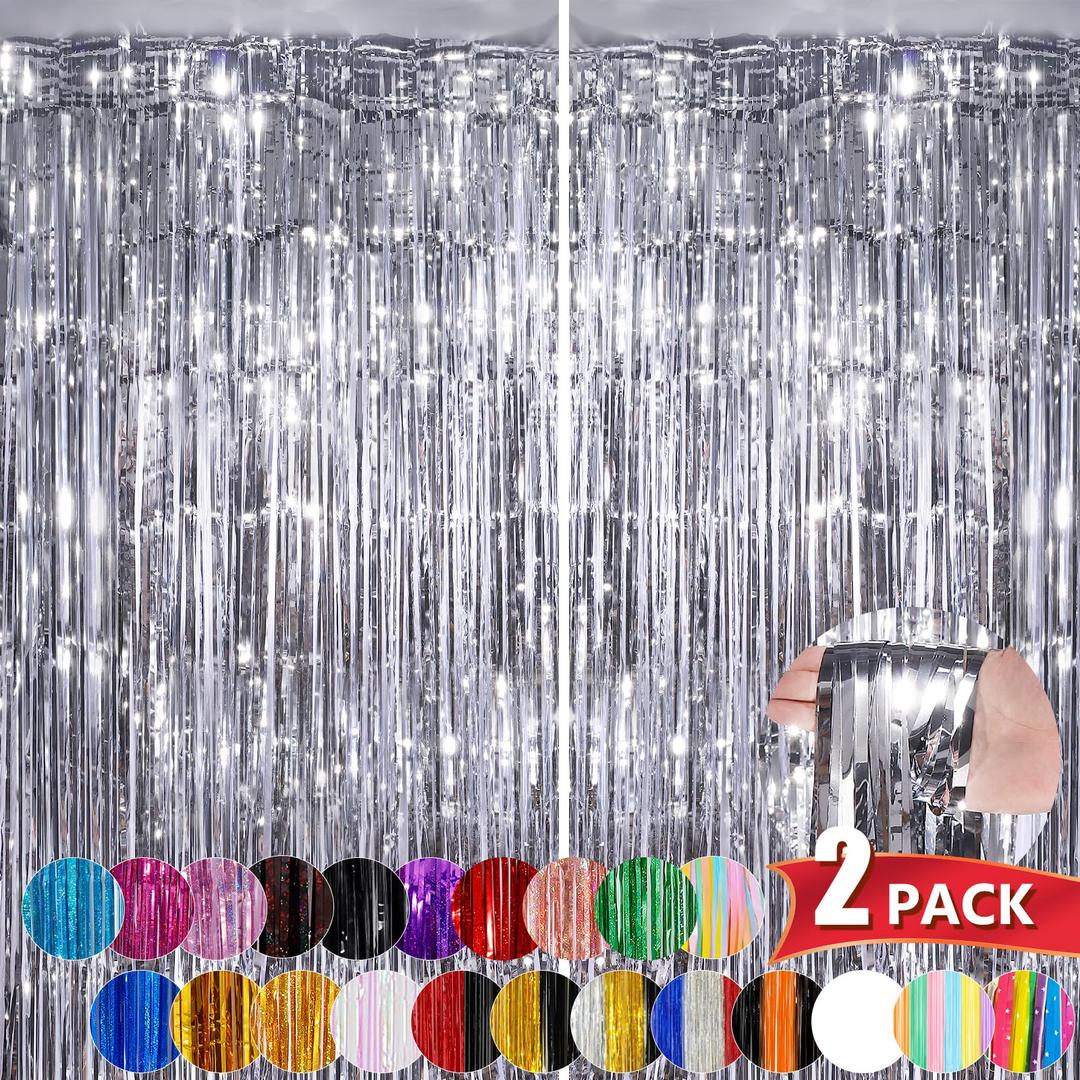 Matte Rain Curtain 1 * 2M Halloween Christmas Atmosphere Decoration Rain Curtain Birthday Party Dance Decorate Rain Curtain Matte Silver Pack of 2