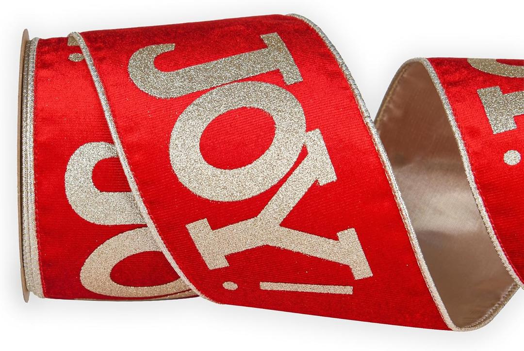 4 Inch Velvet Wired Ribbon 10 Yards Joy Crushed Velvet Christmas Ribbon for Gift Wrapping Christmas Tree Decoration Crafts Wreaths Supplies-Continuous (Red Velvet)