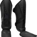 RDX Shin Guard for Muay Thai, Kickboxing, MMA Training, Maya Hide Leather Instep Leg Foam Pads for Martial Arts, Sparring, Gear for BJJ and Boxing (Matte Black)