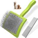 2PCS Slicker Brush for Dogs & Pet Comb,Professional Dog Grooming Brush (Goldendoodles,Poodles,Labradoodles) with Extra Long Pins to Effectively Remove Tangles, Knots and Mats (Green, Large)