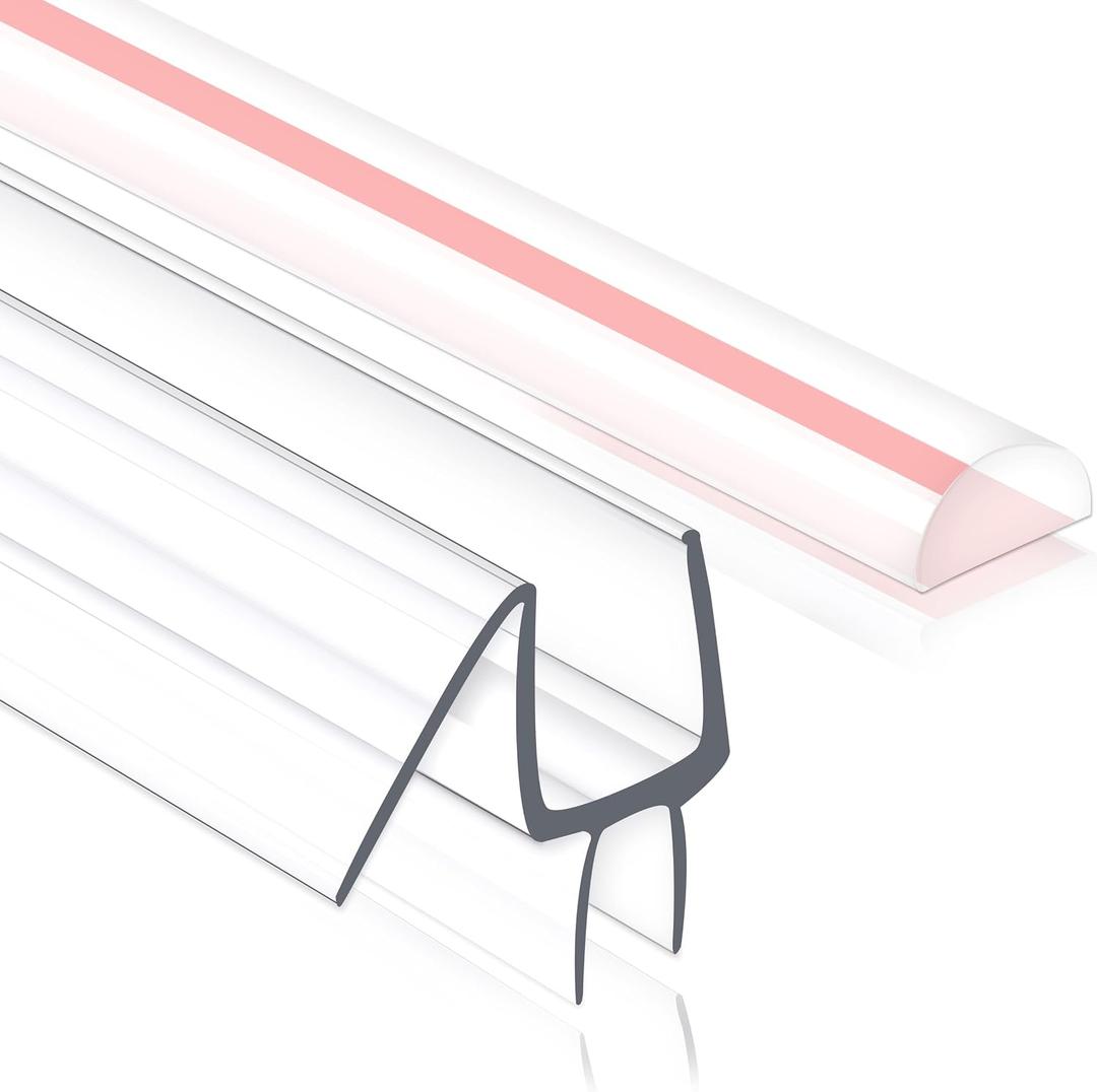 Frameless Shower Door Seal Strip 2 Pack x 39 Inch MD Glass Shower Door Bottom Seal Strip for 3/8" Glass Shower Door Sweep, Ultra-Clear Polycarbonate, Stop Showers Leaks Create A Water Barrier