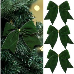 Janinka 12 Pcs Green Christmas Velvet Bows 6 Inch Rustic Wreath Gift Bows Vintage Xmas Velvet Ribbon Bow Ornaments for Xmas Farmhouse Tree Garland DIY Craft Wrapping Decorative