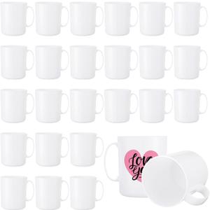 SiliFine 24 Pcs Plastic Mugs with Handle 12 oz Unbreakable Plastic Coffee Mugs Reusable Plain DIY Coffee Cups for Graduation Party Home Restaurant (White)