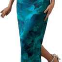 Women's Floral Midi Fall Skirt Mesh Slit Split Long Maxi Skirts Women Outfit (Green, XL)