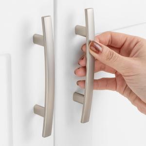 10 Pack 3 Inch Hole Centers, Curved Brushed Nickel Cabinet Pulls Satin Nickel Cabinet Handles Silver Kitchen Hardware for Cabinets ZP2204 Drawers Bedroom Dresser Bathroom Vanity Cupboard Closet