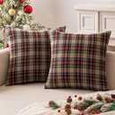 MIULEE Christmas Set of 2 Scottish Tartan Plaid Throw Pillow Covers Farmhouse Classic Decorative Outdoor Square Cushion Cases for Decor Sofa Couch 18x18 Inch, Khaki