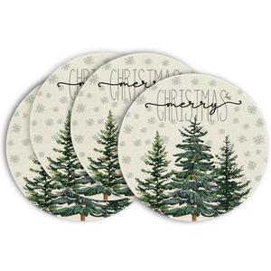 5 x Artoid Mode White Xmas Tree Christmas Round Placemats Set of 4,14 Inch Winter Xmas Holiday Round Table Mats for Dining Decoration (Beige)