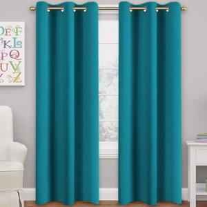 Turquoize Teal Blackout Curtains Themal Insulated Grommet/Eyelet Top Blackout Curtain Drapes for Bedroom Window Treatment Panels Nursery & Infant Care Panels Drapes, 1 Panel, 112 x 104, Teal