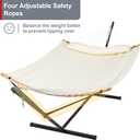 Outdoor Hammock with Stand Included, Two Person Hammock with Curved Spreader Bar, Pillow and Portable Bag, 450 Lbs Capacity, Beige