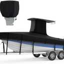RVMasking Upgraded 1200D T-Top Boat Cover 100% Waterproof Heavy Duty Tear-Resistant Polyester with Motor Cover for Center Console Boat with T TOP Roof, 22'-24' Long Beam Width up to 116", Black