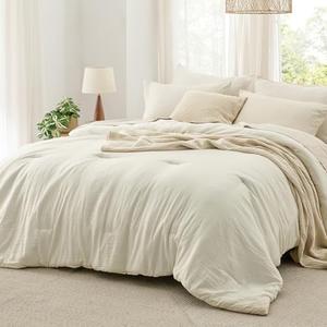 Bedsure Oversized Queen Size Comforter Set, Ivory Soft Prewashed Bedding for All Seasons, 3 Pieces GentleSoft™ Down Alternative Bed Set, 1 Lightweight Comforter (98"x98") and 2 Pillowcases (20"x30")