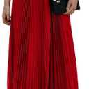 ebossy Women's High Waist Flowy Pleated Chiffon Maxi Skirt (Large, Red)