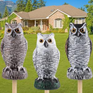 Fake Owl Decoy to Scare Birds Away, Plastic Garden Owl Scarecrow for Garden, Waterproof Owl Statue for Courtyard Orchard Doorway Roof Owl Decor 3 Pack