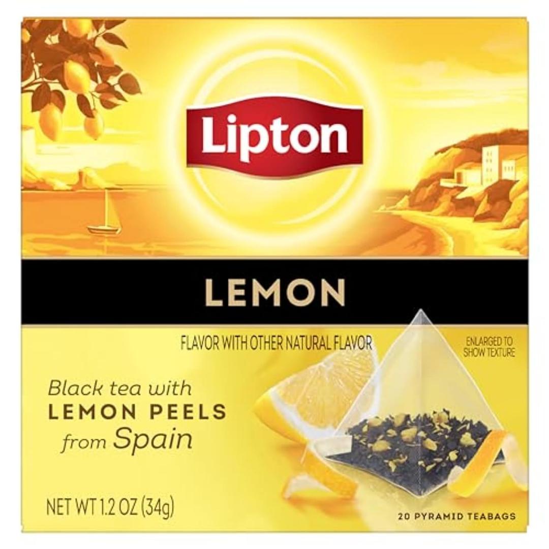 Lipton Black Tea Lemon, Pyramid Tea Bags, Flavored Teabags for a Refreshing Cup of Tea, 20 Total Tea Bags (EXP 10/31/26)