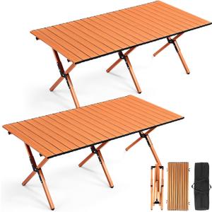 Suzile 2 Pack 4FT Folding Camping Table, Roll Up Portable Camp Table with Carry Bag, Low Collapsible Lightweight Aluminum Outdoor for Camping, Picnic, Beach, Patio, Kitchen(Nut Brown), 2 x 45.7 x 23.6 x 17.7 inches