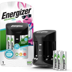 Energizer Recharge Pro Rechargeable AAA and AA Battery Charger With 4 NiMh Rechargeable AA Batteries, Provides a Full Charge in 3 Hours