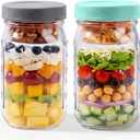 ComSaf 32oz Glass Salad Jars for Lunch 2-Pack, Round Mason Meal Prep Jars with Dressing Cup & Leakproof Lid, Anti-Soggy Salad Shaker for Office & Fitness, Precision Portion Control, Wellness