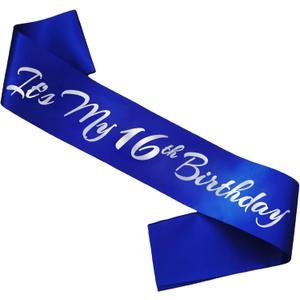 It's My 16th Birthday Sash, Royal Blue Birthday Sash for 16th Bday Party Supplies, Gifts for Girl or Boy Bday Party Favors