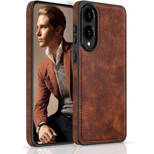 LOHASIC for Samsung Galaxy S25 Edge Case 6.7", Premium Leather Luxury Slim Business PU Non-Slip Grip Shockproof Bumper Full Body Protective Cover Phone Cases for Samsung S25 Edge 5G 2025 - Brown