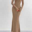 BTFBM Women Bodycon Maxi Dress Fall 2025 Long Sleeve Ruched Elegant Party Cocktail Formal Wedding Guest Dresses (Brown, XL)