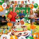 Combo Sports Party Kit for 20: Football & Basketball Theme Decorations with 300g Plates, Orange Cutlery, Banner, 24 Balloons, Tablecloth & Backdrop for Birthday