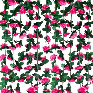 8Pcs 63Ft Fuchsia Rose Garland, Fake Flower Vines, Artificial Vine Flowers, Rose Hanging Garland for Party Wedding, Garden, Room Table, Christmas, Backdrop Wall Arch Decor