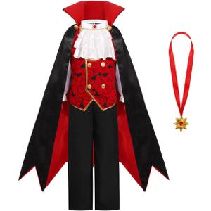 Vampire Costume for Boys Scary Halloween Red Vampire Costume for Kids Size 8-10 Y
