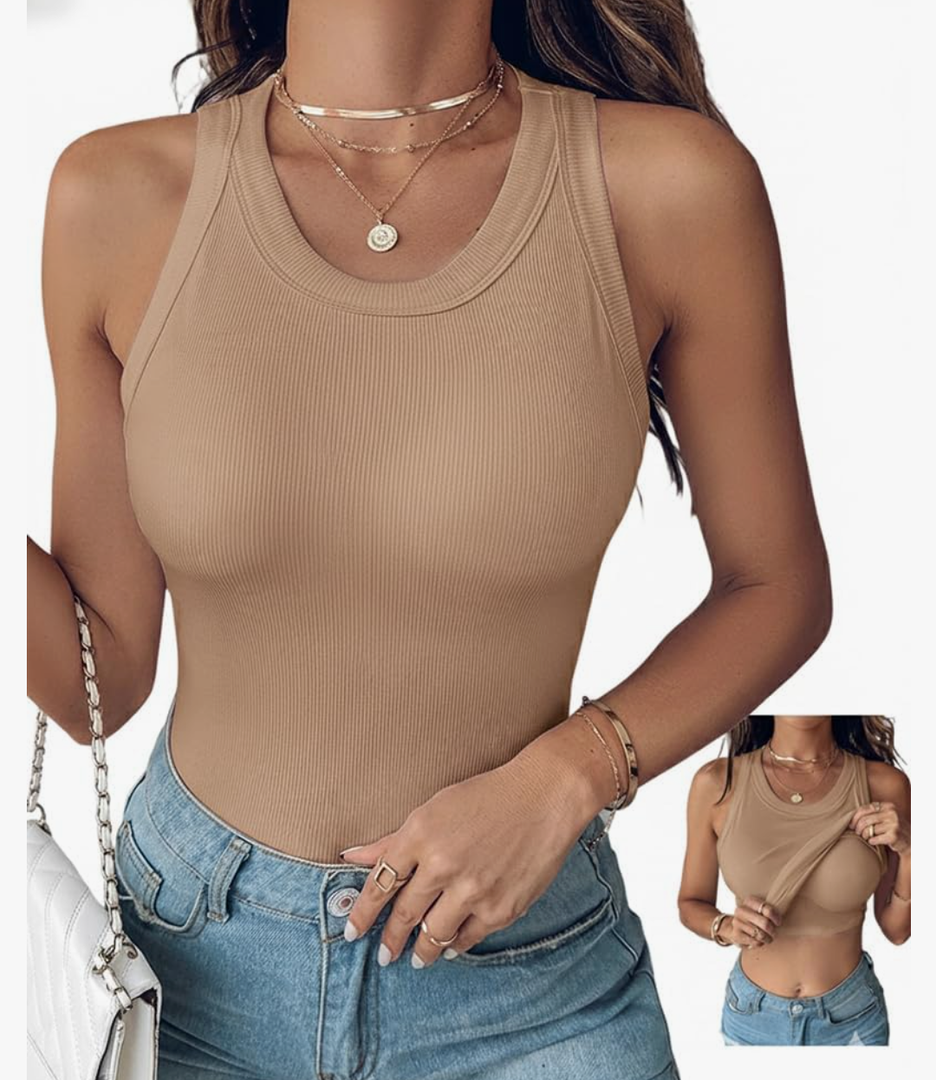 Ninimour Women Tops Tank Tops with Built-in Bra for Women Sleeveless Racerback Shirts Casual Ribbed Fitted Tops Size XXL