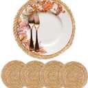 Round Woven Placemats 13 inch Set of 4 - Boho Rattan Placemats Natural Water Hyacinth Placemat, Farmhouse Weave Place Mats, Rustic Braided Wicker Table Mats for Dining Table,Home,Wedding