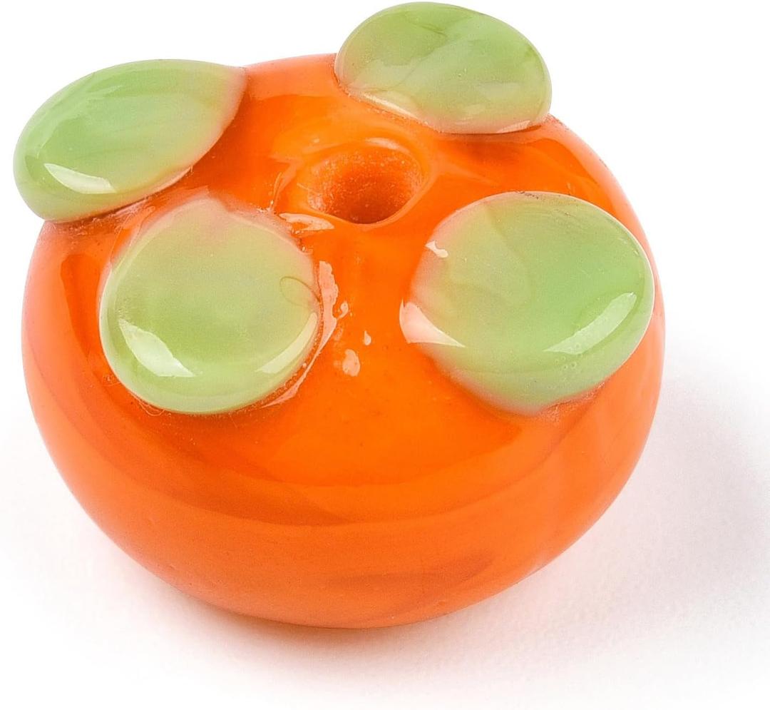 LiQunSweet 100 Pcs Handmade Lampwork Glass Persimmon Beads Loose Spacer Glass Fruit Beads for Bracelet Earring DIY Crafts Jewelry Making