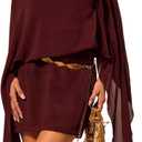 MakeMeChic Women's Boat Neck Cape Sleeve Mini Dress Ruched Bodycon Elegant Short Dresses (Brown)