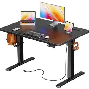 Huuger Electric Standing Desk with Power Outlets and USB-C Port, 39 X 24 Inch Height Adjustable Desk, Sit Stand Desk for Home Office, Computer & Gaming Desk with 4 Presets, Stable Steel Frame, Black, 39.4 x 23.6 inch