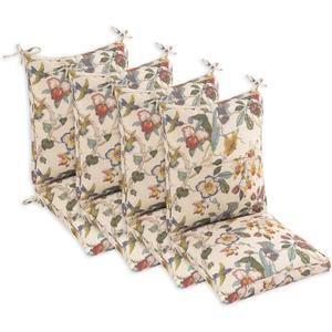 Set of 4 Outdoor Dining Chair Cushions, Comfort Patio Seating Cushions, 44 x21x4.5 inch, Single Welt and Zipper (Khaki Floral Essence)