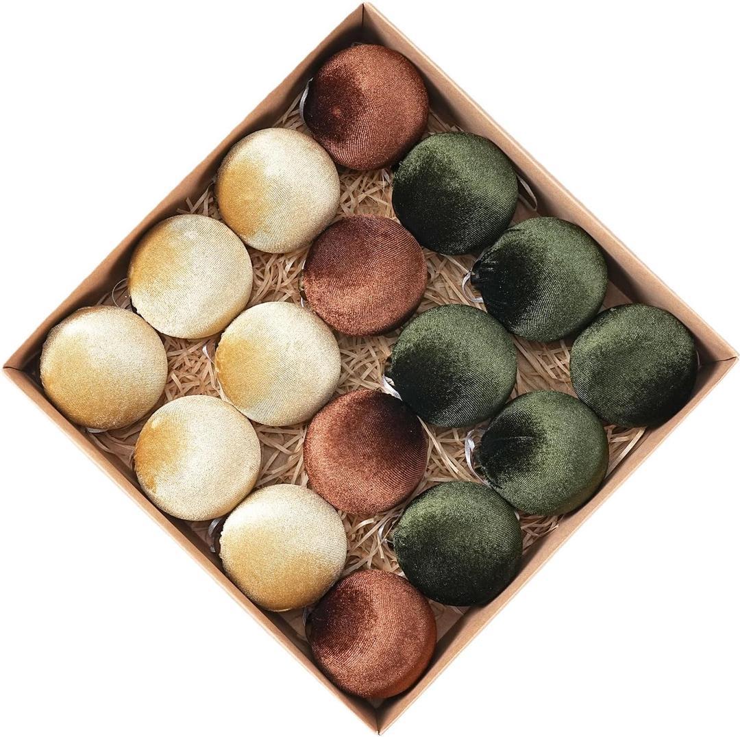 Velvet Ornaments for Christmas Tree 16 Pack 3.15" Velvet Christmas Ball Set, Luxurious Holiday Tree Ornaments for Home Decor, Coffee Dark Green