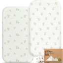 2-Pack Organic Bassinet Sheets for Boys, Girls - 100% Cotton Rectangle Baby Bassinet Mattress Sheets Compatible with Baby Delight Dreamer Bedside Sleeper 32"x21", Soft & Breathable (Elly)