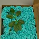 Syhood Artificial Foam Rose Flowers Vintage Fake Roses DIY Bouquets with Leaves and Stems for Wedding Bridal Shower Party Centerpieces Home Romantic Decor(Turquoise,50 Pieces)