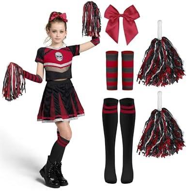 Spooktacular Creations Halloween Cheerleader Costume Girls, Bad Spirit Costume for Kids, Skull Scary Outfit with Accessories, Size L