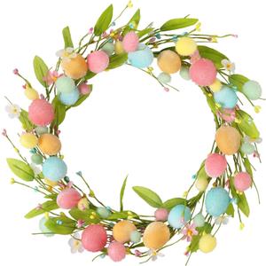 RoseCraft Easter Wreaths for Front Door,15.7 Inch Artificial Easter Colorful Egg Wreath Decorations, for Spring Summer Home Wedding Holiday Party Decor.
