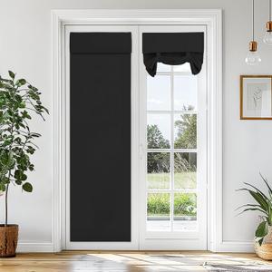 Vatge Blackout French Door Curtain - W26 x L70, 1 Panel, Black, Room Darkening Window Covering Tie Up Shades for Privacy, Thermal Insulated Door Curtain for Glass Window