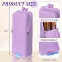 Kacctyen Makeup Brush Case Silicone Makeup Brush Holder Standing Silicone Make up Travel Bag Portable Cosmetic Case Organizer with Suction Base and Phone Stand Pouch for Travel Home Use(Purple)