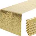 6 Packs 12 x 72 inches Gold Sequin Table Runner, Glitter Runner for Birthday Party Supplies Decorations Wedding Bachelorette Holiday Celebration Bridal Shower Baby Shower