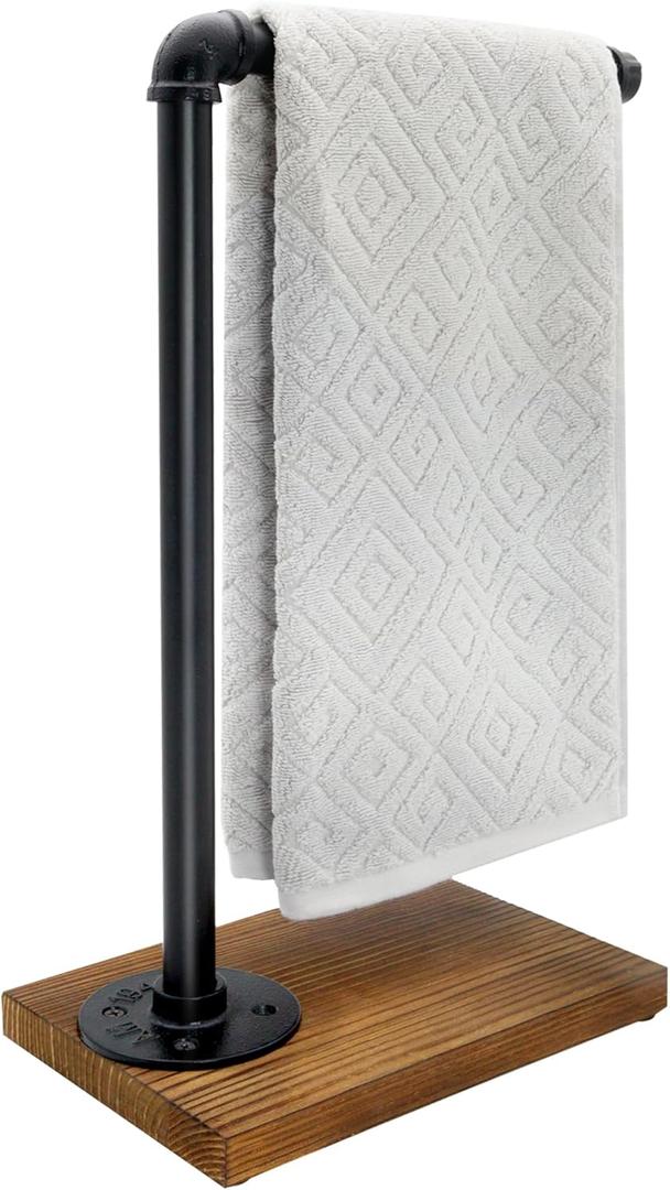 15'' Hand Towel Holder, L Shaped Towel Holder Stand with Weighted Base, Black Hand Towel Stand for Bathroom Kitchen Countertop