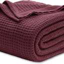 Bedsure Gentlesoft 100% Cotton Blanket Queen Size for Bed - Breathable and Soft for Summer, Thick Cozy Waffle Weave Blanket Gifts for Women, Burgundy, 90x90 Inches
