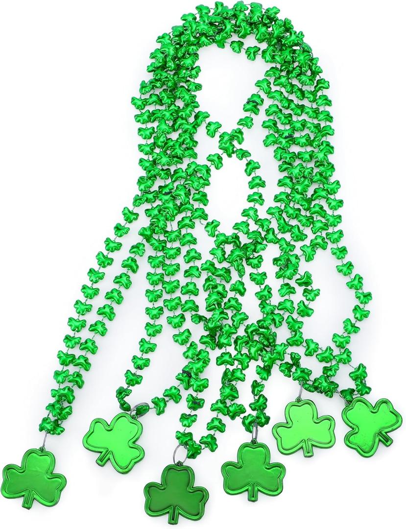 JOYIN 18 Pcs St Patricks Shamrock Necklaces Irish Clover Green Bead Pendant Necklace St. Patrick's Day Party Costume Necklace Dressing-up Accessories Saint Patricks Decorations Party Favor Supplies