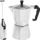 Primula Stovetop Espresso Maker and Handheld Electric Milk Frother Gift Set, Moka Pot for Classic Italian and Cuban Coffee, Cafetera, 6 Espresso Cups, Silver